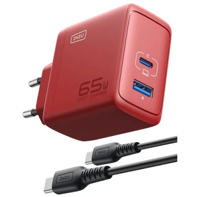 Abbildung von INIU 65W USB C Ladegerät, 2 Port [USB + A] Mehrfach Netzteil, GaN II Schnellladegerät Steacker, Power Adapter für MacBook iPad Pro/Air, iPhone 16 15 14 Pro Max, Galaxy S24, Google, usw