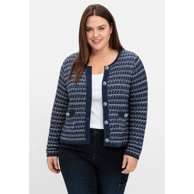 Abbildung von Sheego Strickjacke, Damen, Größe: 40/42, Blau gemustert