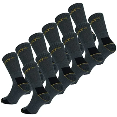 Abbildung von Caterpillar 12 Paar Arbeitssocken Mid Calf Wadenhöhe Sicherheitsschuhe Verstärkte Fersenzehen Frottee Baumwolle (Grau, 41 45)