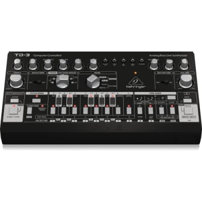 Abbildung von Behringer TD 3 BK Analoger Bass Line Synthesizer mit VCO, VCF, 16 stufigem Sequenzer, Verzerrungseffekten und stimmiger Polykette