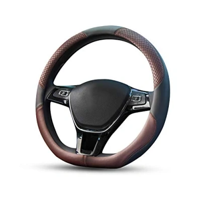Abbildung von Ergocar Sport D Form Auto Lenkradbezug Rutschfester Lenkradschutz Typ Atmungsaktiv Mikrofaser PU Leder für Durchmesser 38cm (15 &quot;) (Braun)