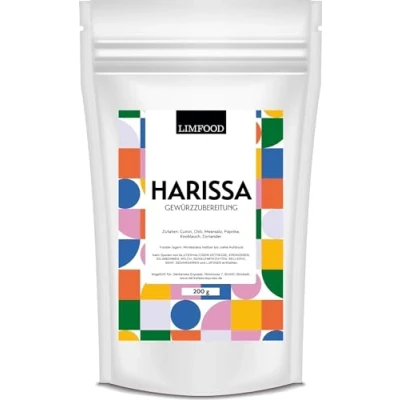 Abbildung von Limfood 200g Harissa Gewürz, Gewürzmischung, traditionell nordafrikanisches Gewürz aus 100% naturreinen Zutaten, scharf wurzig für Paste