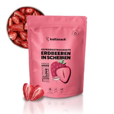 Abbildung von KULTSNACK Gefriergetrocknete Erdbeerscheiben 500g Getrocknete Erdbeeren Als Snack &amp; für Müslis Süßigkeiten Ersatz ohne Zuckerzusatz Pure Frucht (Vegan, Glutenfrei)