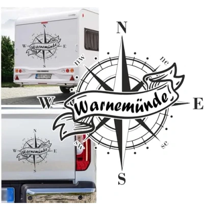 Abbildung von Rakelfix Kompass Warnemünde Aufkleber Sticker Ostsee Urlaub Autoaufkleber Wohnwagen Auto Wohnmobil Ostseebad