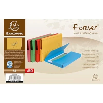 Abbildung von Exacompta 47670E 50er Pack Recycling Aktenmappen Forever mit Verschlußklappe für DIN A4 Blauer Engel Sammelmappe Einschlagmappe farbig sortiert