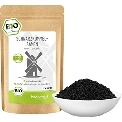 Abbildung von Schwarzkümmelsamen BIO ganz 250 g echter Schwarzkümmel ägyptisch Nigella sativa Rohkostqualität von bioKontor