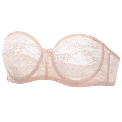 Abbildung von DOBREVA Damen Trägerloser BH mit Bügel Durchsichtig Spitze Dirndl Bandeau BHS Transparenten Trägern Aprikosenrosa 75D