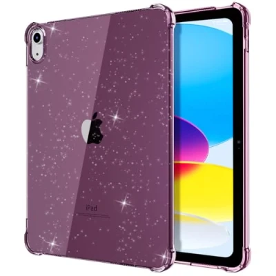 Abbildung von TiMOVO Hülle Kompatibel mit iPad 10 Generation 10,9 Zoll 2022, Hülle, Schlanke Leichte TPU Schutzhülle Erhöhtem Rand &amp; Durchsichtiger Rückseite für Gen, Glitzernde dunkle Orchidee
