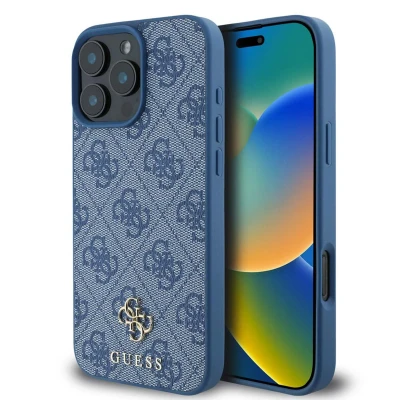 Abbildung von Apple iPhone 16 Pro Hülle MagSafe Kunststoff Guess Hard Case/Backcover Handyhülle Blau