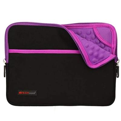 Abbildung von TECHGEAR Sentinel Pro Sleeve (10) Neoprenhülle mit Reißverschluss, schmal, Anti Shock Luftpolsterung Innen, iPad Serie violett