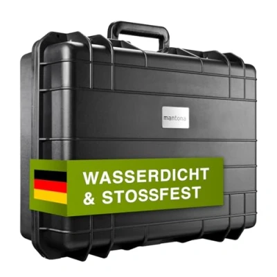 Abbildung von Mantona Outdoor Fotokoffer L Wasserdichter Kamerakoffer 31L, staubdicht &amp; stoßfest, großer Schutzkoffer inkl. Schaumstoffeinlagen, ideal für Kameras, Objektive Zubehör (48.5x35.5x18cm)