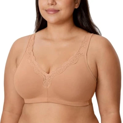 Abbildung von DELIMIRA Damen Cotton BH Ohne Bügel Baumwolle Große Größen Vollschalen Polster Kaum Buff 80C