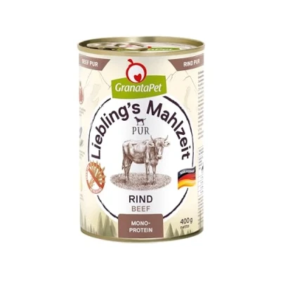 Abbildung von GranataPet Liebling&#039;s Mahlzeit Rind PUR, Nassfutter für Hunde, Hundefutter ohne Getreide &amp; Zuckerzusätze, Alleinfuttermittel mit hohem Fleischanteil hochwertigen Ölen, 6 x 400 g