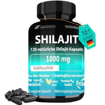 Abbildung von Shilajit Kapseln, Hochdosiert 1000mg pro Tagesdosis, Original Kapseln Reich an Mineralien und 50% Fulvinsäure Huminsäuren, Vegan &amp; Laborgeprüft, 120