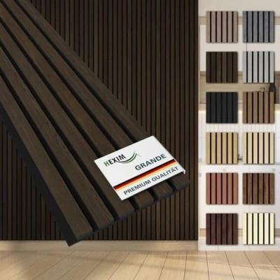 Abbildung von HEXIM Lamellen Grande 280cm Akustikpanelee XXL Wandpaneele 21mm Schalldämmung Echtholzfurnier Akustikfilz Lamellenwand Dunkelbraun (1 Musterstück/Dark Smoked Oak)