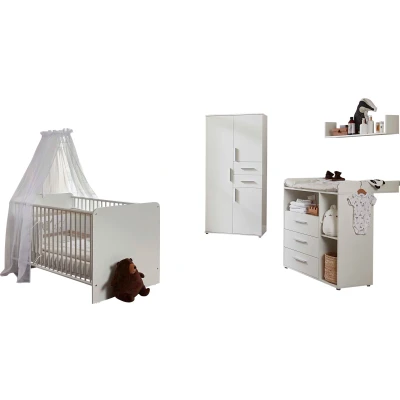 Abbildung von BMG Möbel Babyzimmer Komplettset &quot;Lea&quot;, (Set, 4 St., Bett, Wickelkommode, Schrank, Wandboard), Bett + Wickelkommode 3 trg. Schrank Wandboard