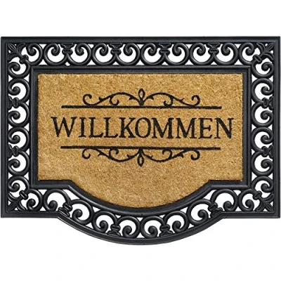 Abbildung von matches21 HOME &amp; HOBBY Fußmatte Kokosmatte Willkommen Spruch Ornamente als aussen Sauberlaufmatte, rechteckig, Höhe: 20 mm, Rutschfeste Kokos Türmatte Outdoor Schmutzfangmatte 60x80 cm