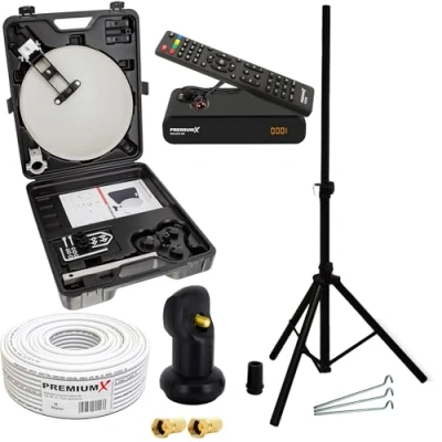 Abbildung von PremiumX Camping SAT Anlage HD TV Satelliten Receiver LNB Kabel Koffer Stativ Antenne