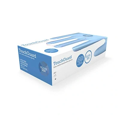 Abbildung von TouchGuard Blue Einweg Nitrilhandschuhe, Puderfrei und Latexfrei, Karton mit 100 Stück, Größe S