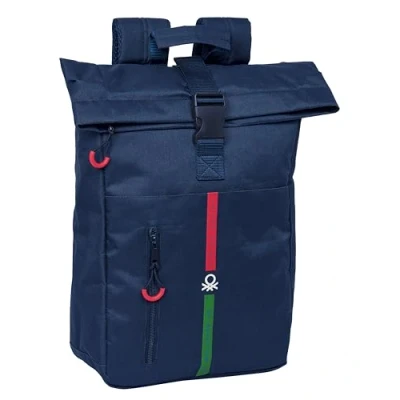 Abbildung von BENETTON ITALY Rucksack mit Klappe für Laptops von 39,6 cm (15,6 Zoll), ideal verschiedene Altersgruppen, bequem und vielseitig, Qualität Widerstandsfähigkeit, 28 x 13 42 cm, Marineblau,