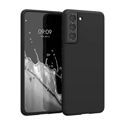 Abbildung von kwmobile Hülle kompatibel mit Samsung Galaxy S21 Silikon Handy Case Handyhülle weiche Oberfläche kabelloses Laden Schwarz matt