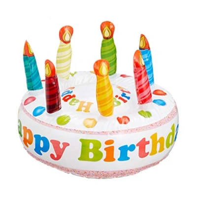 Abbildung von CEPEWA Aufblasbares Essen Torte aufblasbar Happy Birthday Geburtstagskuchen H22cmxØ30cm Kerzen