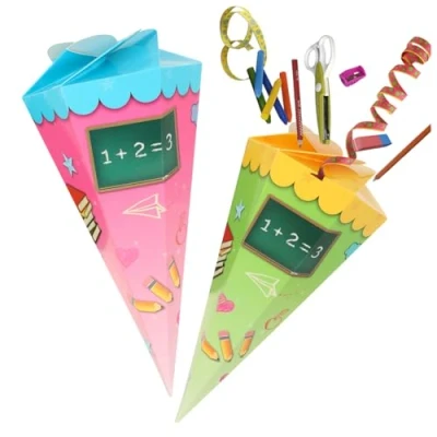 Abbildung von com four® 2X Schultüte 30cm Geschwisterschultüten aus Pappe Faltbare Zuckertüte für die Einschulung zum Schulanfang Geschenkverpackung Schulanfänger
