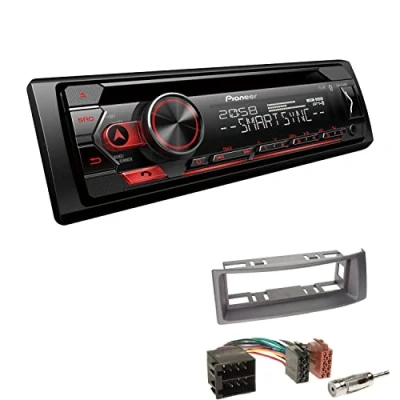 Abbildung von Pioneer DEH S320BT 1 DIN Autoradio Bluetooth CD Tuner USB Spotify inkl. Einbauset passend für Renault Megane I Scenic bis 2003 hellgrau