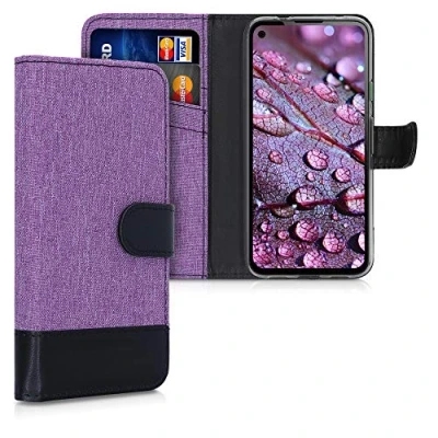Abbildung von kwmobile Wallet Case kompatibel mit Google Pixel 4a Hülle Ständer Handyhülle Kartenfächer Violett Schwarz