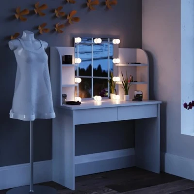 Abbildung von Vicco Schminktisch Charlotte, Weiß, 108 cm + LED und Hocker
