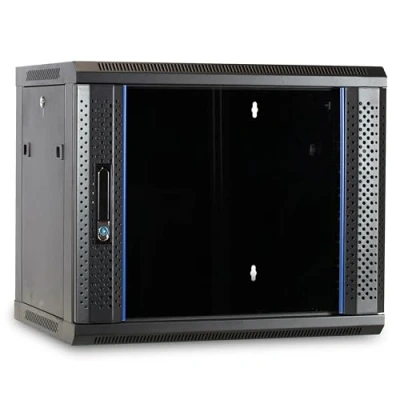 Abbildung von DSIT 9HE Netzwerkschrank (Serverschrank) 19 Zoll Wandmontage mit Glastür (BxTxH) 600 x 450 500mm Schwarz Abschließbar Traglast 60 kg