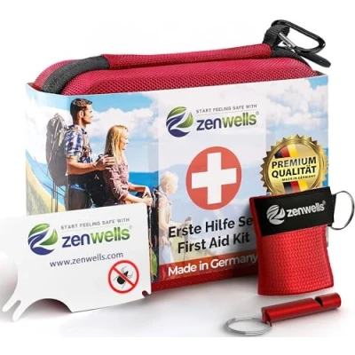 Abbildung von Erste Hilfe Set Outdoor Wasserdicht Kompaktes First Aid Kit nach DIN 13167 Für Wintersport, Wandern &amp; Fahrrad Mit CPR Beatmungsmaske, Zeckenkarte Signalpfeife Abenteuer unterwegs