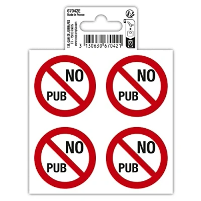 Abbildung von Exacompta Nr. 67042E 1 Piktogramm No Pub (x4 auf einem Brett) für Briefkasten Keine Werbung Stop aus behandeltem PVC Vinyl Maße: 10 x cm