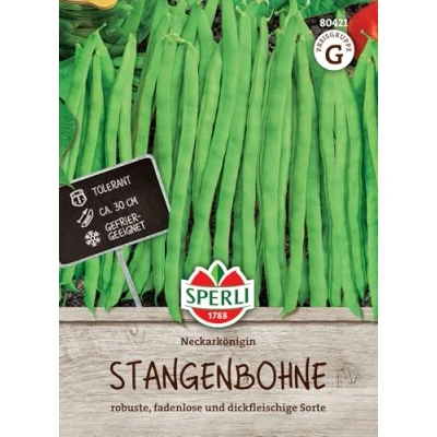 Abbildung von Sperli Stangenbohnensamen Neckarkönigin 80421 tolerante Sorte fadenlos dickfleischig ca. 30 cm Samen Gemüse, Saatgut, Bohnen