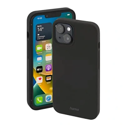 Abbildung von Hama Hülle für Apple iPhone 14 Plus kompatibel mit MagSafe (Magnetische induktives Laden, Handyhülle schützt vor Stößen, Kratzern und Schmutz, seidig mattes Case aus robustem TPU) schwarz