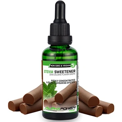 Abbildung von ALPHAPOWER FOOD Stevia, zuckerfreie flavour Drops NOUGAT 100% natürliches liquid Aroma + Zuckerersatz für Wasser, Müsli, Süßspeisen, Smoothies