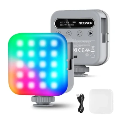 Abbildung von NEEWER Magnetisches RGB Videoleuchte, 360 Vollfarb Mini LED Kameralicht mit CRI96+ 25009000K 18 Szenen 3 Cold Shoes und 1/4&quot; 2000mAh wiederaufladbar tragbar für Selfie/Stativ Fotobeleuchtung BL60C