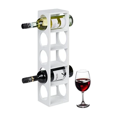 Abbildung von Relaxdays Weinregal für 5 Flaschen, Weinständer Bambus, HBT: 53 x 14 12 cm, stehender Weinflaschenhalter, Küche, weiß