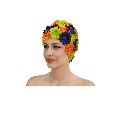 Abbildung von Fashy Badekappe Badehaube Neylon Blüten Orange Blau Grün 3454 34 Damen