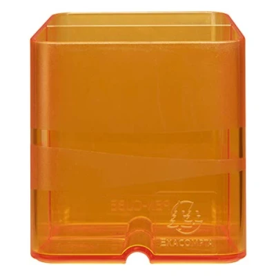 Abbildung von Exacompta 67746D 10er Pack Premium Stiftehalter Pen Cube mit 2 Fächern für mehr Ordnung auf dem Schreibtisch Stifteköcher Stiftebox Aufbewahrungsbox Organizer mandarine transluzent
