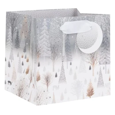 Abbildung von Glick Weihnachten Kleine Geschenktüte, Geschenktüte Klein für Weihnachten, Geschenkverpackungstasche, Winter Wald Geschenktasche, Weiß (GCZX40)