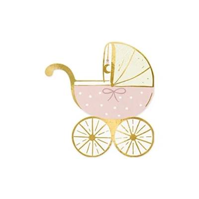 Abbildung von PartyDeco Servietten Kinderwagen 20 Stück 14x15cm 3 lagig Papierservietten Baby Shower Mädchen Babyparty
