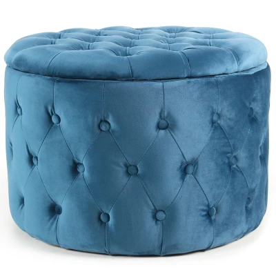 Abbildung von Salvina Runder Polsterhocker mit Stauraum und Samtbezug, Blau Menzzo