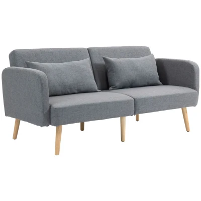 Abbildung von HOMCOM Schlafsofa Doppelschlafsofa mit 2 fach verstellbarer Rückenlehne und Kissen, Polstersofa 1 Teile, für Wohnzimmer, Schlafzimmer, Grau