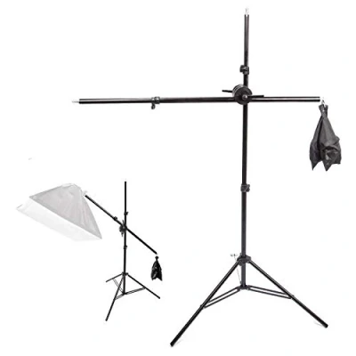Abbildung von Lampenstativ mit Auslegearm Kit: 1x Beleuchtungsstativ Verstellbarem Fotostudio Lichtständer Aluminium 2m und Verlängerungsgriff 140cm Doppelklemme Sandsack für Fotografie Monolight