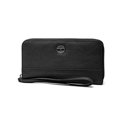 Abbildung von Timberland Damen Geldbörse Leder RFID Zip Around Clutch mit Handgelenkschlaufe, Schwarz (Schwarz (Kieselstein)), Einheitsgröße