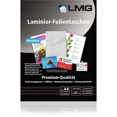 Abbildung von LMG LMGA4 80 Laminierfolien A4, 216 x 303 mm, 2 mic, 100 Stück