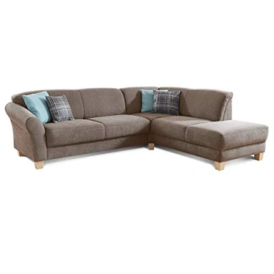 Abbildung von CAVADORE Ecksofa Gootlaand Mit Ottomane rechts / Große Couch im Landhausstil Federkern /257 x 84 212 Braun