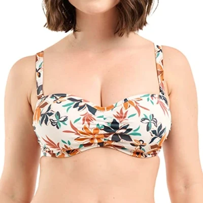 Abbildung von Sans Complexe Damen Staytation Bikinioberteil, Bandeau Bügel, abnehmbare Träger, Floral Print Ivory, 75C