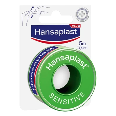 Abbildung von Hansaplast Fixierpflaster Sensitive hypoallergenes Heftpflaster Rolle mit starker Klebkraft (5m x 2,5cm)